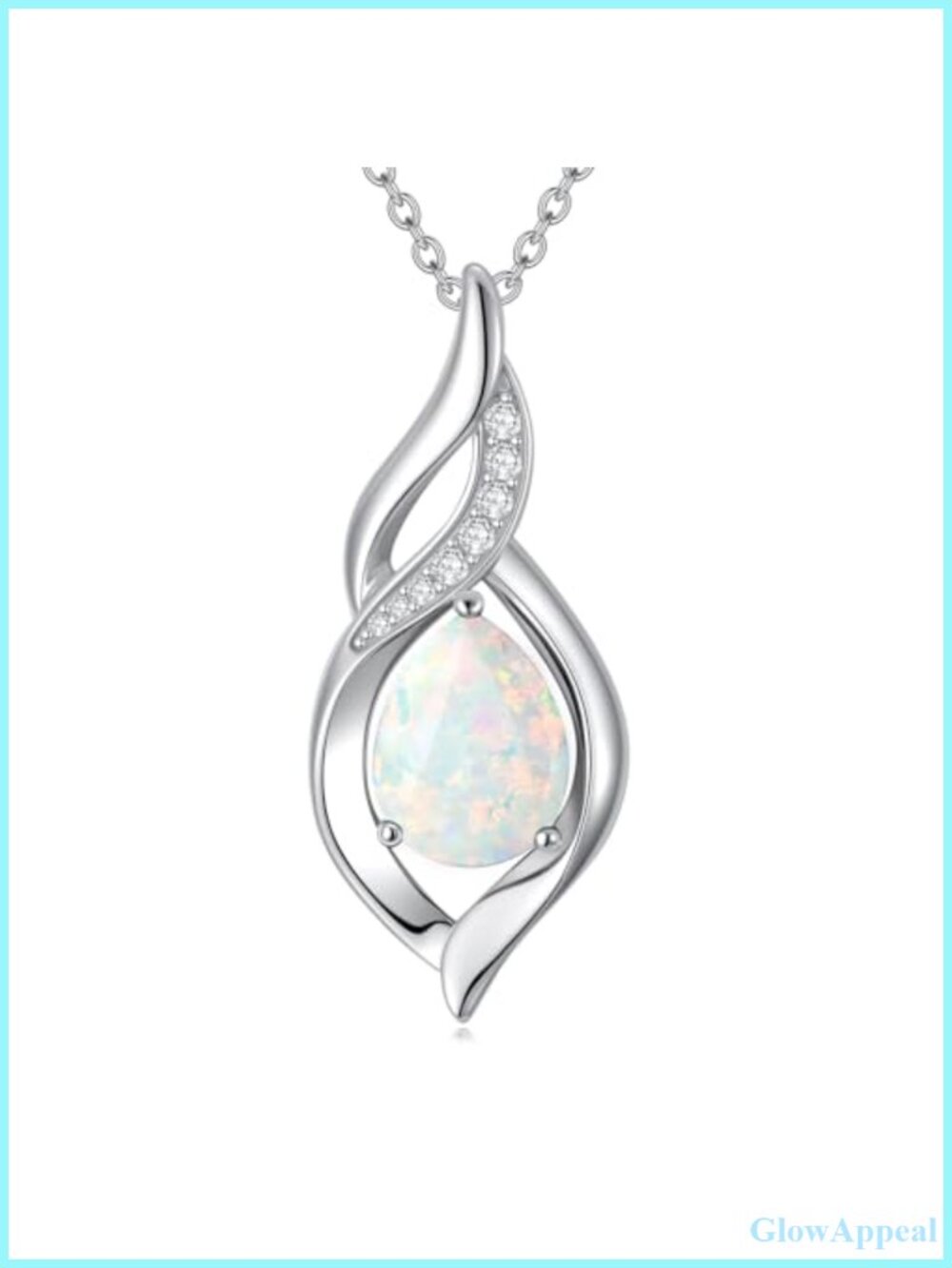 925 Sterling Silver Opal Teardrop Pendant Necklace 18in Infinity Birthstone Gift